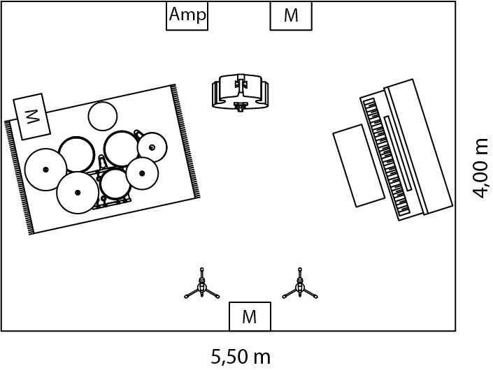 Example of a stage layout for a jazz band with an upright piano